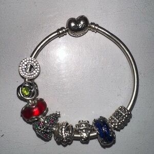 Pandora Bangle Bracelet and 8 charms